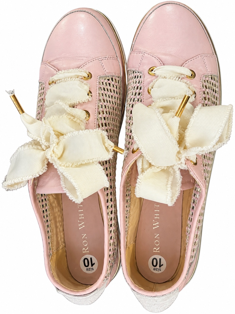Ron White Pink Lace-Up Sneakers with Cream Ribbon
